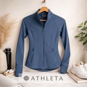 Athleta Ribbed Full Zip Performance Jacket Blue XXS